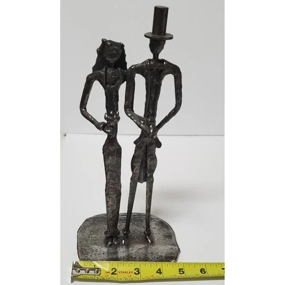 John McPhail Wedding Sculpture Scotland Metal Bride & Groom Top Hat Veil Flowers - Picture 6 of 9
